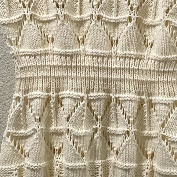 KNIT MIX Crochet Knit Mini Bodycon Short Sleeve Dress, Cream - L - Picture 4 of 9